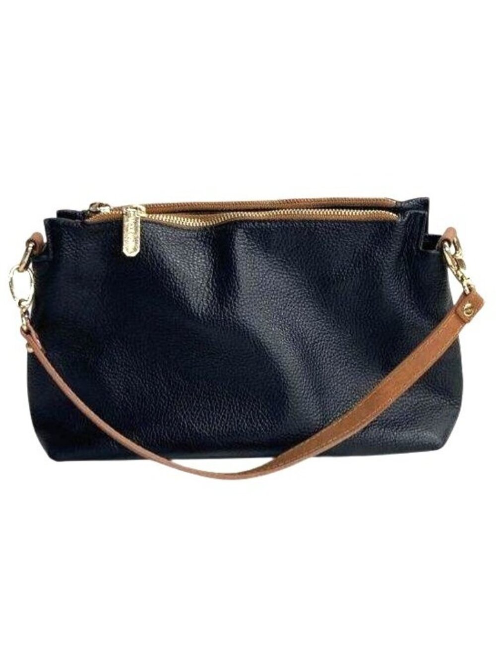 Valentina‎ Black & Brown Pebbled Genuine Leather Crossbody Bag